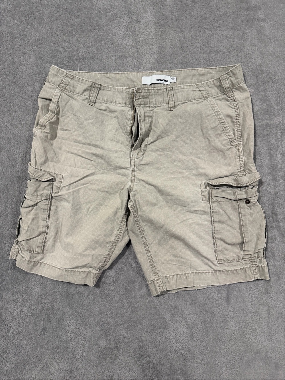 Sonoma Goods For Life Men’s Cargo Shorts Size 38 Khaki Beige 100% Cotton